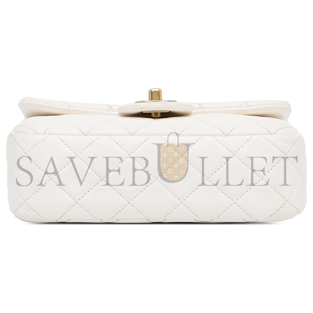 CHANEL MASTER GOLD BALL FLAP BAG LARGE MINI WHITE (20*13*7cm)